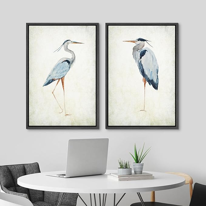 MUDECOR Framed Canvas Print Wall Art Heron Bird Illustrations Modern Art Decorative Bohemian Colorful Chic for Living Room, Bedroom, Office - 16"x24"x2 Black