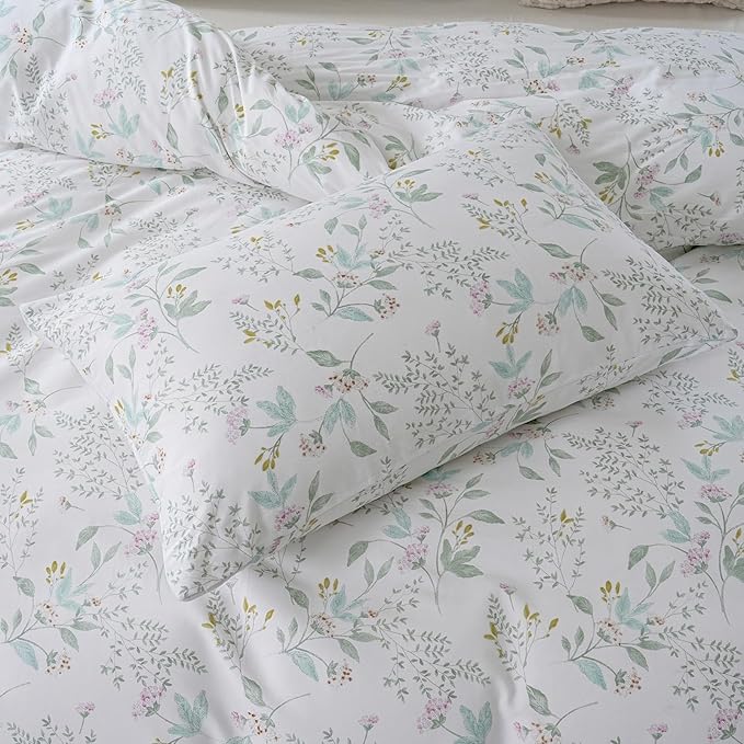 Cozeline 100% Cotton Duvet Cover Queen Size, Pink Floral Aesthetic Bedding Set with Zipper Closure, 3 Pcs Breathable and Soft Botanical Duvet Cover for All Season
