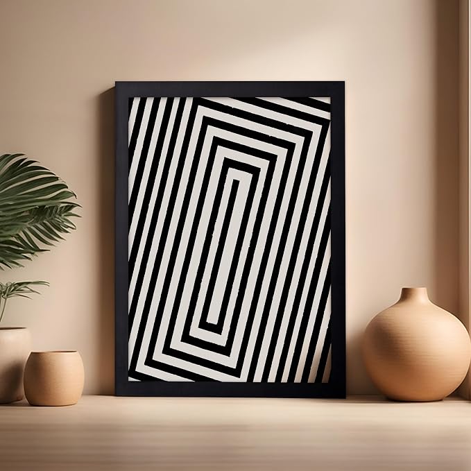 Poster Master Rectangle Tunnel Poster - Angular Swirl Print - Geometric Design - Abstract Design - Japanese Ink Art - Mid Century Modern Illustration - Living Room Decor - 16x20 Black Framed
