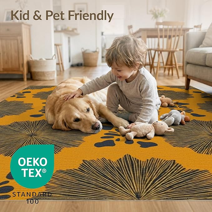 4'x6' Washable Flatwoven Rug, Black Abstract Abstract Easy Care Throw Carpet for Dorm Room, Small Living Room, Apartment, Stain Resistant Low Profile Floor Covering | Ref:2229843