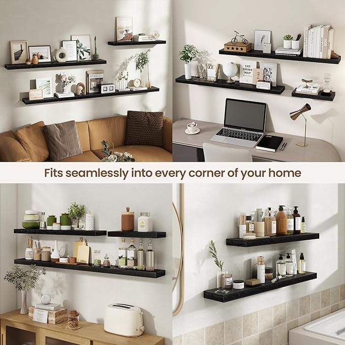 40 Inch Floating Shelves for Wall 2 Pack, 40" Wall Shelves for Books, Storage, Decor, Wall Mounted Floating Shelf with Invisible Brackets for Kitchen, Living Room, Black