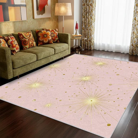 Starburst Rug Large 8x10 Mid Century Modern Retro Star Pattern Area Rugs for Living Room, Bedroom, Starburst Home Decor Accessories Indoor Carpet, Non Slip & Machine Washable