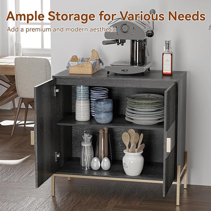 30.7" Accent Cabinet, Modern Buffet Cabinet with Gold Metal Legs, Fluted Sideboard for Dining Room, Kitchen, Darkgrey