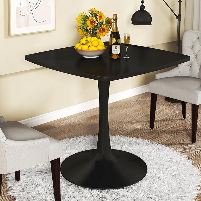 DKLGG Black Tulip Table for 2, Small Dining Table with Pedestal Base, 32 Inch Leisure Design Square Kitchen Table for Dining Room Small Space