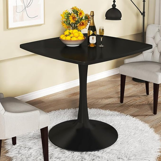 DKLGG Black Tulip Table for 2, Small Dining Table with Pedestal Base, 32 Inch Leisure Design Square Kitchen Table for Dining Room Small Space