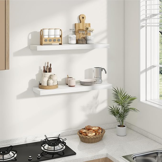 Dreamland 8" Deep Long Floating Shelves, 32 Inches Floating Shelves for Wall Set of 2, Large Display & Storage Shelf, Wall Shelf for Bathroom Bedroom Living Room Kitchen Office, White