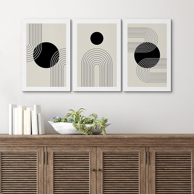 wall26 Canvas Wall Art Print Set Boho Black Dots with Swirling Line Art Abstract Patterns Digital Art Modern Art Bohemian Chic Relax/Calm for Living Room, Bedroom, Office - 24"x36" x 3