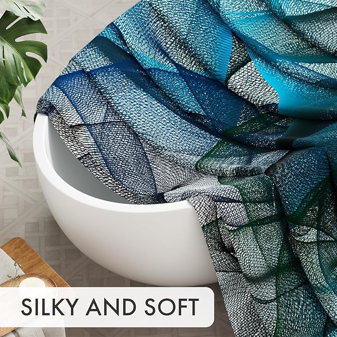 AmazerBath Shower Curtain Blue, Abstract Black Striped Cloth Shower Curtain Sets with 12 Shower Curtain Hooks, Luxury Rustic Fabric Washable Shower Curtain for Bathroom Home Decor, 72x72 Inches