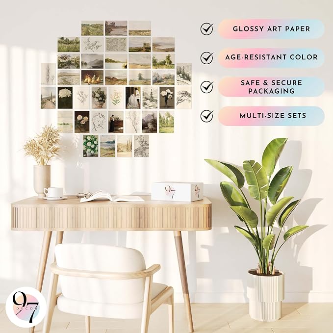 97 Decor Vintage Wall Art Decor - 40 Pcs Vintage Prints For Wall Decor Aesthetic, French Country Wall Collage Kit Landscape Painting Nature Pictures For Bedroom (4x6)