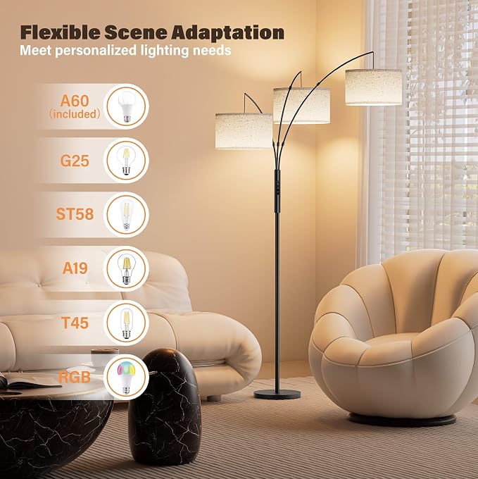 SIBRILLE 27W Floor Lamps for Living Room - Super Bright Dimmable Tree Floor Lamp, Modern Standing Lamp with Remote & Touch Control, 3 Lights Tall Lamp for Living Room Corner, Bedroom, Office
