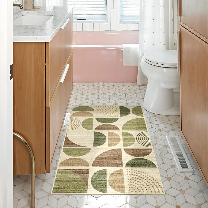 MUJOO Small Rug Washable,2x3 Area Rugs for Entryway Bathroom Entry Entrance Bedroom Kitchen,Front Door Mat Boho Throw Carpet Non Slip Indoor Soft Modern Abstract Vintage Green and Brown