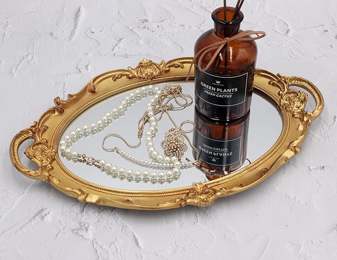 Eaoundm 14.5 x 10 inchs Oval Antique Decorative Wall Mirror Vintage Hanging Mirror (Gold 2 Pcs)