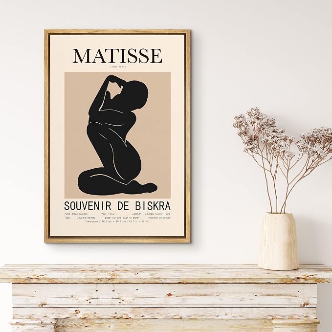 MUDECOR Framed Canvas Print Wall Art Henri Matisse Black & Tan Abstract Nude People Shapes Illustrations Modern Art Minimalist Multicolor Cool for Living Room, Bedroom, Office - 16"x24" Natural