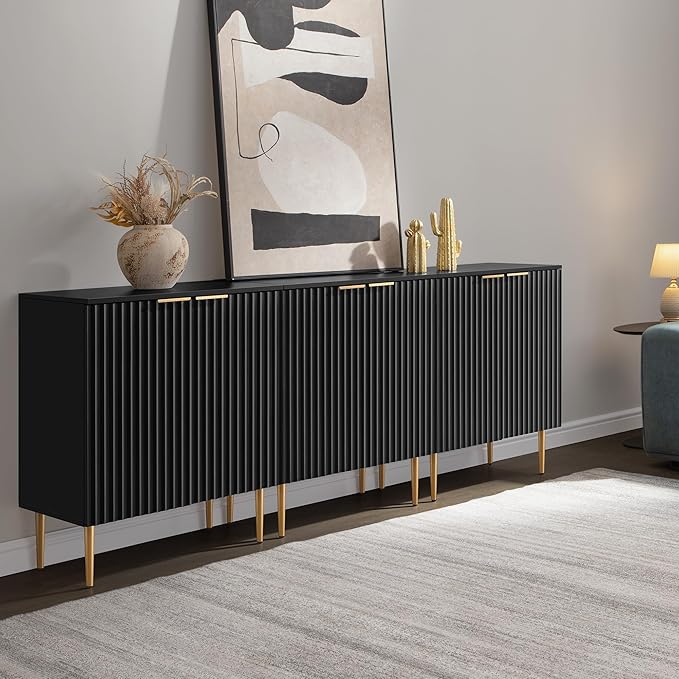 SICOTAS 57" Modern Sideboard Buffet Cabinet - Elegant Storage Credenza with 4 Doors & Adjustable Shelf, Space-Saving Console Coffee Bar Table for Entryway, Kitchen, Living Room or Hallway