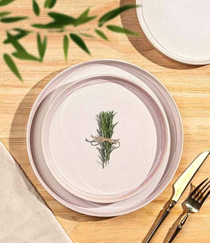 TheTerra Ceramic Dinnerware Sets for 4, 12 Pieces Porcelain Lightweight Plates and Bowls Sets, Scratch Resistant Dish Set, Oven & Microwave & Dishwasher Safe, Primrose Pink
