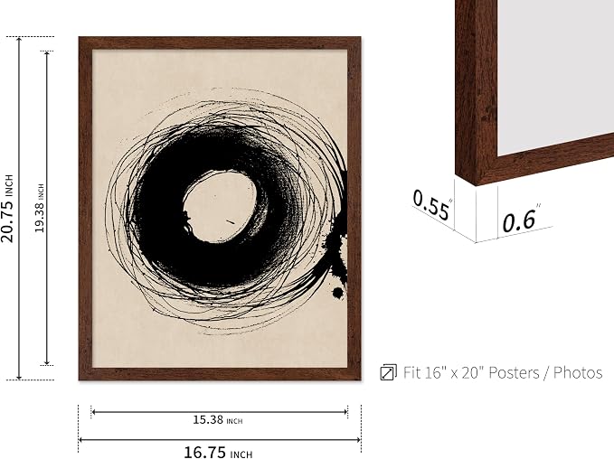 Poster Master Handmade Circle Drawing Poster - Ink Brush Print - Drawing Art - Sketch Design - Abstract Illustration - Great Bedroom or Living Room Wall Decor - 16x20 Brown Framed