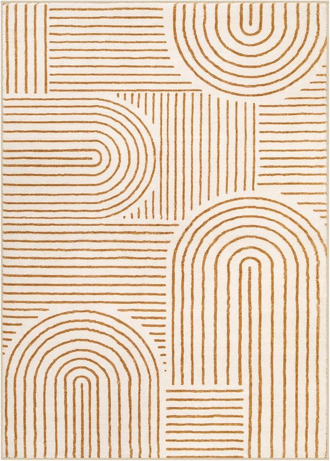 Lahome Abstract Washable Rugs 5x7, Non Slip Soft Living Room Rugs Ultra-Thin Rainbow Bedroom Rug, Non Skid Rug Backing Accent Carpet for Dining Room Office Darrell (5'x7',Orange)