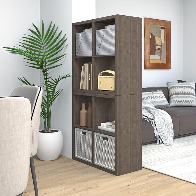 Endearing Limons【2026 Wooden Thick Border 4 Cube Shelf Storage Organizer with Anti-Tipping Kits + Reversible Open Back Bookcase (11 * 11 Unit Cell Chocolate)