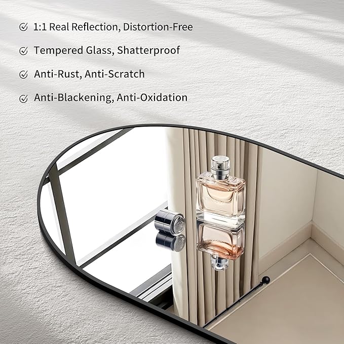 CIRCUMI Arched Wall Mirror, 40"x48" Black Arched Mirror with Tempered Glass, Metal Frame, Large Size for Entryway Table, Mantel,Living Room,Over Sink,Arch Mirror for Decor,Shatterproof&Crystal-Clear