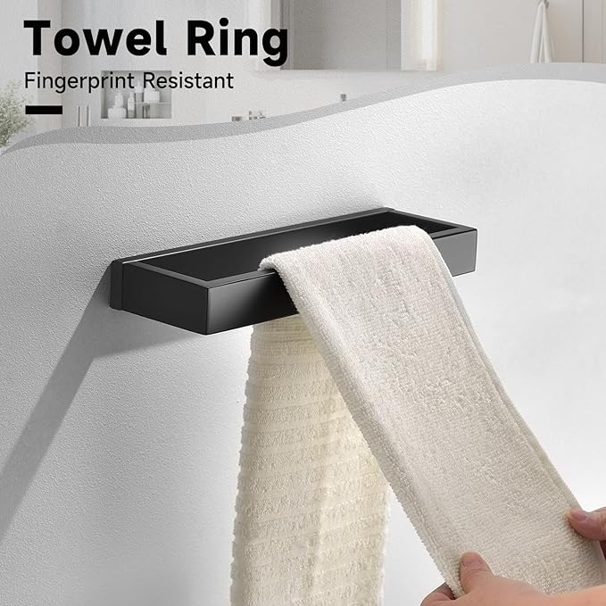 TNOMS Black Towel Bar Set, 5-Pieces Bathroom Hardware Set,23.6 Inch Towel Rack Set Stainless Steel Towel Holder Set Wall-Mounted Bathroom Accessories