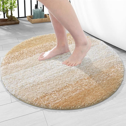 Arotive Microfiber Bathroom Rugs, Shaggy Soft and Absorbent Bath Rug, Non-Slip, Thick Plush Machine Washable Dry Bath Mats for Bathroom, Tub and Shower, 24x24, Beige, Round