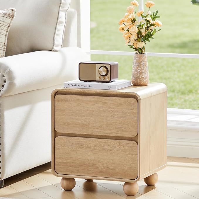 AVZEAR Modern 2 Drawer Dresser, 2 Drawer Nightstand Small Wooden Dresser Chest of Drawers, Handle Free & Curved Profile Design Sofa End Table for Living Room, Nursery, Natural