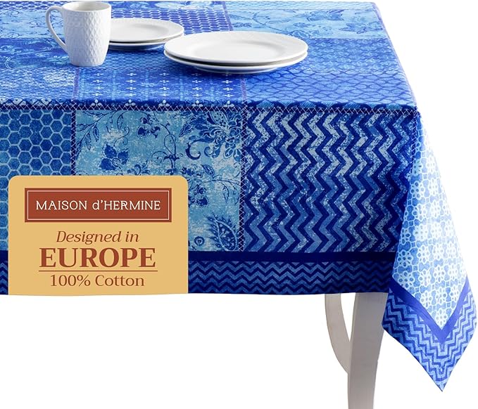 Maison d' Hermine Table Cloth Rectangle Table 100% Cotton 54 x 72 Inches Tablecloth Reusable Decorative for Dining Room Farmhouse Home Valentines Day Decorations Spring Summer - Indigo Love