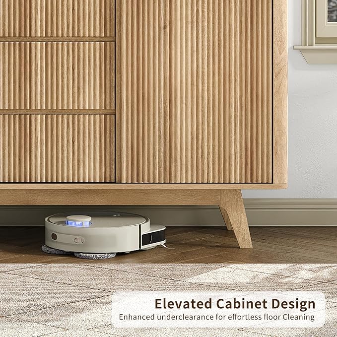 62" W Fluted Buffet Cabinet with Sliding Doors, Modern Sideboard Storage Cabinet with Power Outlet & 3 Drawers, Mid-Century Coffee Bar Table for Living Room, Dinning Room, Natural