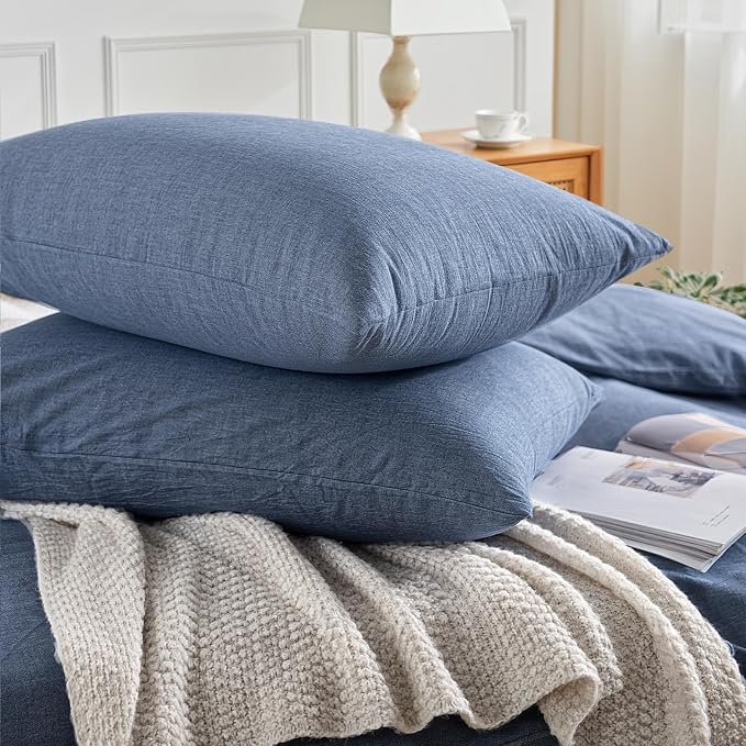 NEXHOME PRO Duvet Cover Set Linen Feel Textured Organic Natural 100% Washed Cotton Duvet Cover Bedding Set with Zipper Closure, Breathable(No Comforter)