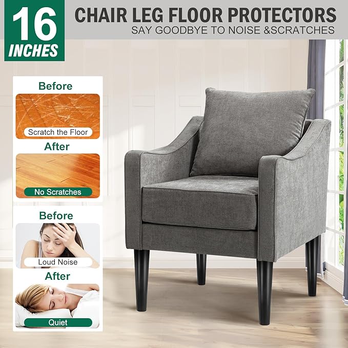 FoDau770 Black Rubber Wood Furniture Legs 16 Inches, Straight Tapered Wood Feet Mid Century Sofa Legs Set of 4, 5/16" UNC Furniture Feet for Cabinet Couch Dresser Chair Ottoman Table