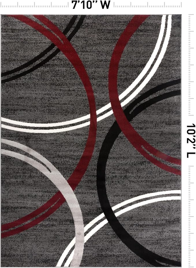 Rugshop Modern Wavy Circles Design Non-Shedding Area Rug, Carpet for Living Room, Dining Room, or Bedroom, Red, 7'10" x 10'2"