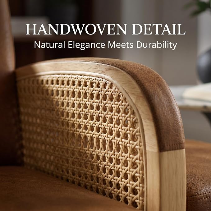 Faux Leather Upholstered Armchair with Solid Wooden Legs
