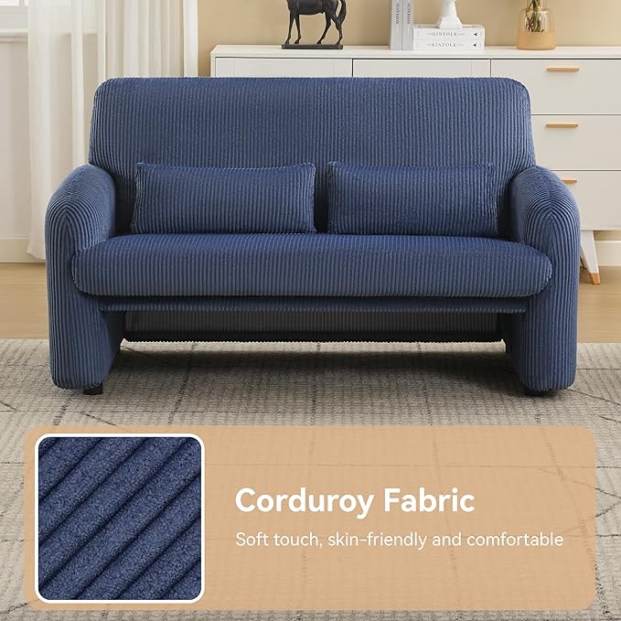 Corduroy Accent Living Room Sets, Modern Upholstered Love Seat with 2 Accent Chairs, Wide Comfy Leisure Chair Sets for Bedroom, Office, Blue
