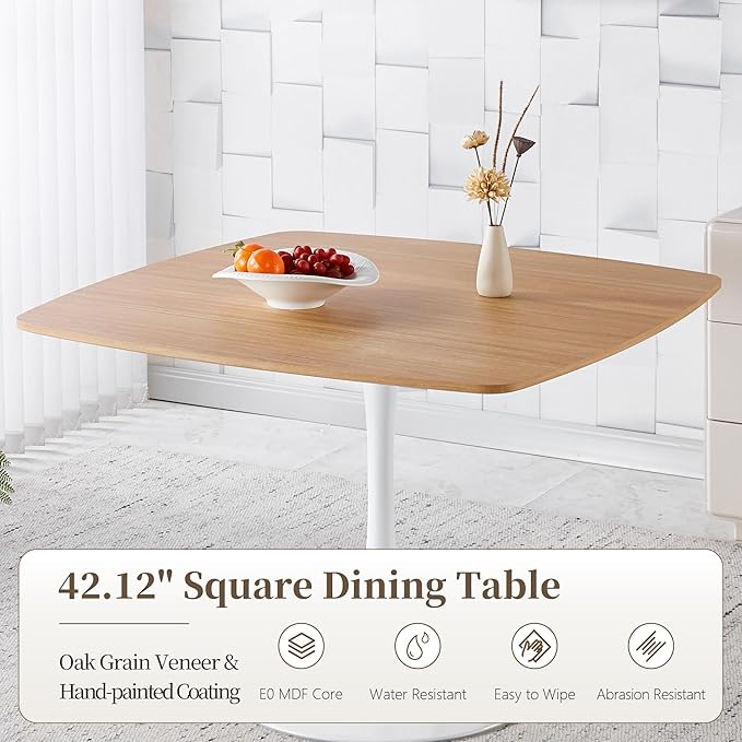 Square Dining Table,42.1" Tulip Table with Metal Pedestal,15-Minute Quick Assembly,Mid Century Modern Leisure Table for Kitchen Small Places Cafe (Faux Oak)