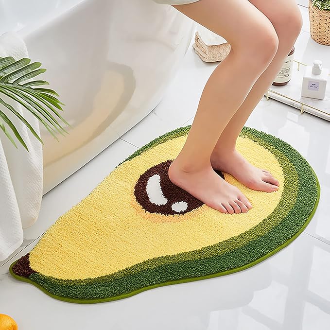 Ukeler Cute Avocado Shape Bath Rug for Kids Non Slip Absorbent Bathroom Mat Washable Shaggy Kids Bedroom Decor Bathroom Door Mat 19.7''x31.5''