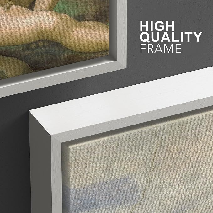 wall26 Framed Canvas Print Wall Art Set Creation of Adam by Michelangelo Cultural Historic Oil Painting Fine Art Reproduction Scenic Colorful for Living Room, Bedroom, Office - 24"x36"x3 White
