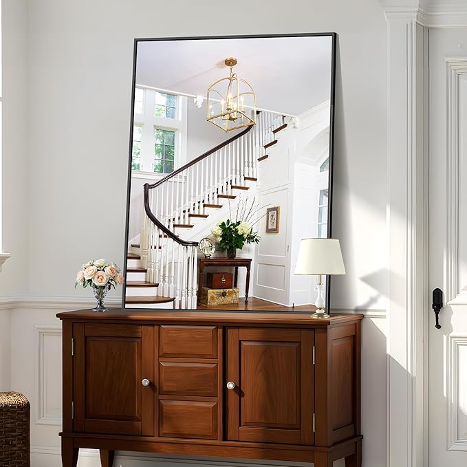 KOCUUY Black Mirror, 48"x36" Rectangle Bathroom Mirror for Over Sink, HD Tempered Glass, Anti-Rust Frame, Modern Design for Bathroom, Bedroom, Living Room, Entryway, Hang Horizontal/Vertical