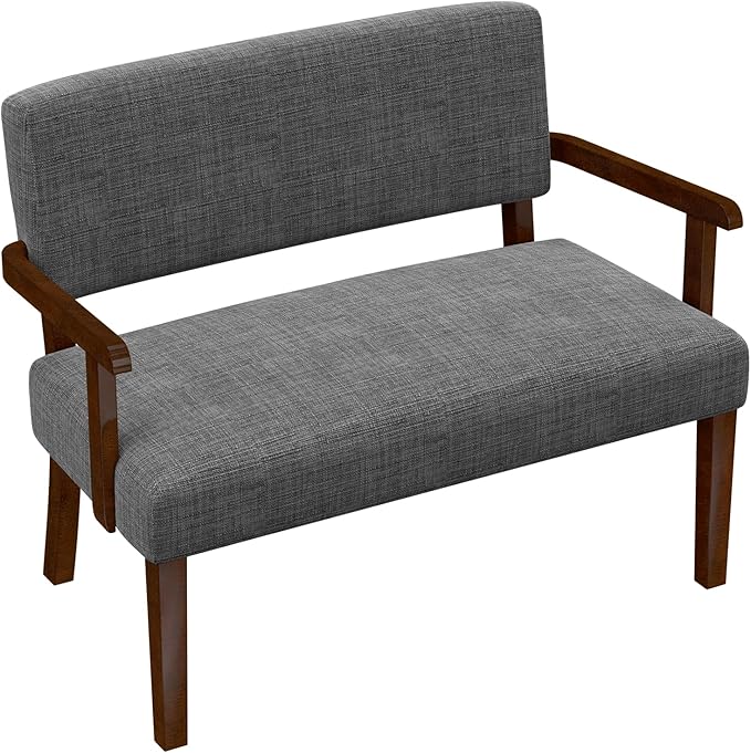 Accent Chair 2 Seat, Upholstered Reading Leisure Chair, Bench with Solid Wood Frame for Dining, Reading, and Waiting Rooms (Gray)
