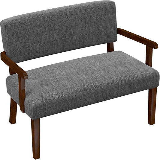 Accent Chair 2 Seat, Upholstered Reading Leisure Chair, Bench with Solid Wood Frame for Dining, Reading, and Waiting Rooms (Gray)