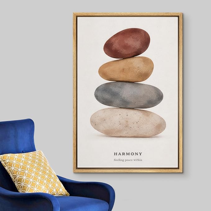 Woodrose Framed Canvas Print Wall Art Zen Balance Stones Harmony Typography Illustrations Modern Art Minimalist 3D Colorful Ultra for Living Room, Bedroom, Office - 24"x36" NATURAL