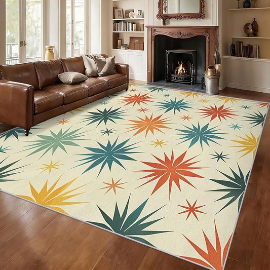 Retro Atomic Rugs for Living Room Decor, 8x10 ft, Mid Century Modern Area Rugs for Bedroom, Soft Non Slip Washable 50s Abstract Geometric Carpet Home Decorations D-g48