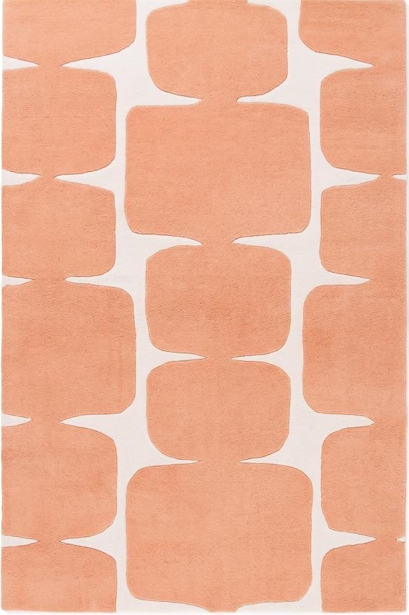 Restoration and Renovation Modern Wool Area Rug - Contemporary Abstract Geometric Design, Thick & Soft Hand-Tufted Carpet - Ideal for Indoor Decor in Living Room, Bedroom (Peach, 9' x 12')