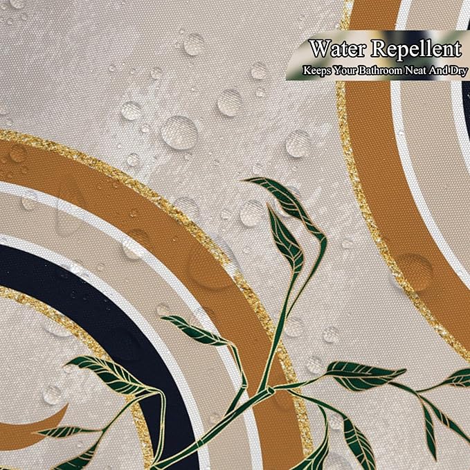 Green Brown Boho Shower Curtain Mid Century Abstract Plant Tropical Leaves Bath Curtain Modern Minimalist Geometric Arch Bath Decor Waterproof Polyester Fabric with Hooks 60x72 inch