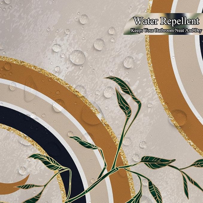 Green Brown Boho Shower Curtain Mid Century Abstract Plant Tropical Leaves Bath Curtain Modern Minimalist Geometric Arch Bath Decor Waterproof Polyester Fabric with Hooks 72x78 inch