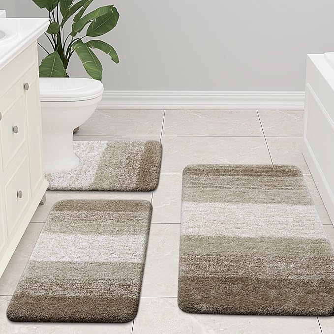 Arotive Microfiber Bathroom Rugs, Shaggy Soft and Absorbent Contour Toilet Rugs, Non-Slip, Thick Plush Machine Washable Dry Bath Mats for Toilet Base, 24x20, Coffee, U-Shape