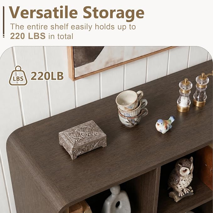 YOSHOOT 8 Cube Bookshelf - 46.5" Wood Cube Bookcase with Legs, Open Cubby Bookshelves with Curved Profile Design for Bedroom, Living Room,Home Office, Walnut