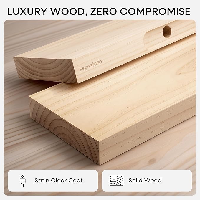 Homeforia 48 inch Natural Floating Shelf, High End Solid Real Wood 48inch Small Floating Shelves for Wall Mounted, Natural Wooden Floating Shelves, Heavy Duty Bracket, 48 X 6.5 X 1.75 in, Set of 3