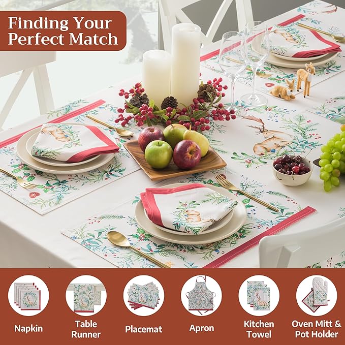 Maison d' Hermine Table Cloth Rectangle Table 100% Cotton 60 x 90 Inches Fall Tablecloth Reusable Everyday Use for Thanksgiving Christmas Decorations Dining Farmhouse Party (Holly Time)