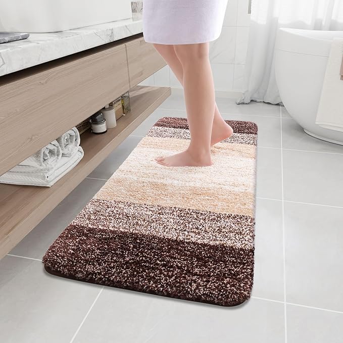 Arotive Microfiber Bathroom Rugs, Shaggy Soft and Absorbent Bath Rug, Non-Slip, Thick Plush Machine Washable Dry Bath Mats for Bathroom, Tub and Shower, 47x20, Brown, Rectangular