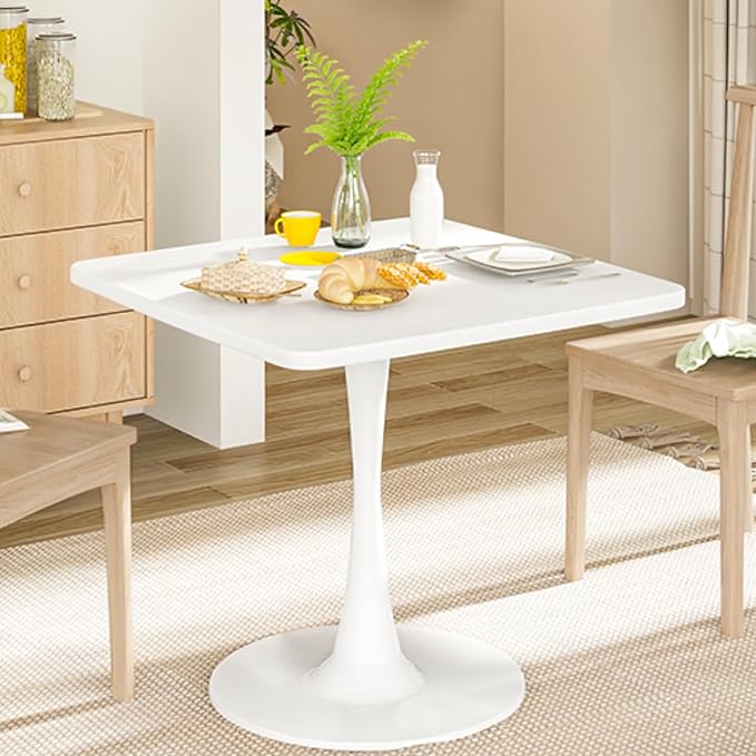 DKLGG White Tulip Table for 2, Small Dining Table with Pedestal Base, 32 Inch Leisure Design Square Kitchen Table for Dining Room Small Space